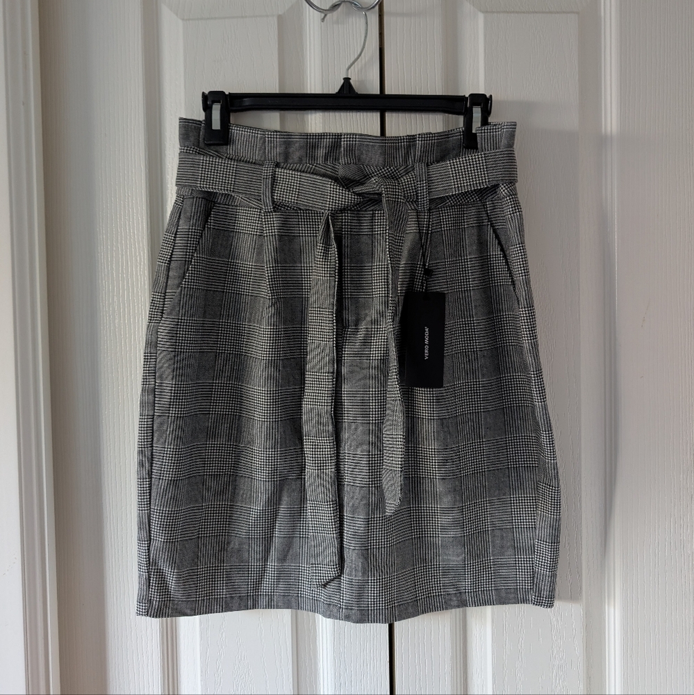 NWT Vera Moda Checkered Paperbag Skirt, Size S